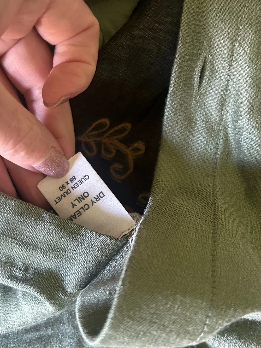 Vintage Henredon Green Embroidered Bedding Set Queen Size
